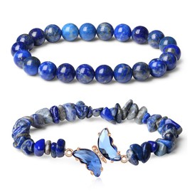 TOEECY Pack of 2 Butterfly Amethyst Bracelet Purple Gemstone Bracelet Healing Stones Bracelet 8 mm Natural Gemstone Bracelet Women Wish Bracelet Suitable for Birthday Gifts, Stone