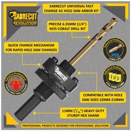 3 x SabreCut HSARB03K1 Universal A2 Fast Change Hole Saw Arbor and M35 Cobalt Drill Bits Kit 11mm HEX Shank Compatible with 32mm to 210mm Hole Saws