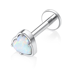 AROWRO 16G Labret Studs Lip Rings Heart Opal Labret Jewelry G23 Titanium Helix Cartilage Tragus Earrings Medusa Ring Lip Piercing Monroe Jewelry 10mm Earrings Studs Silver Internally Threaded