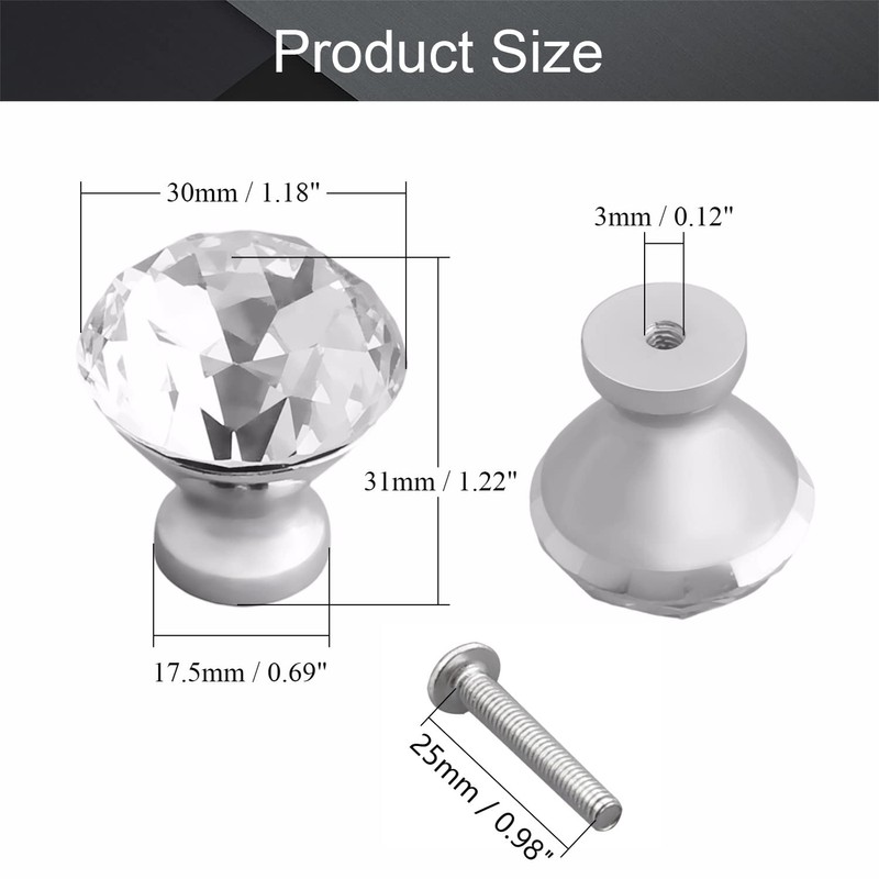 MroMax 2Pcs 30mm Faux Bling Crystal Dresser Door Pull Handle