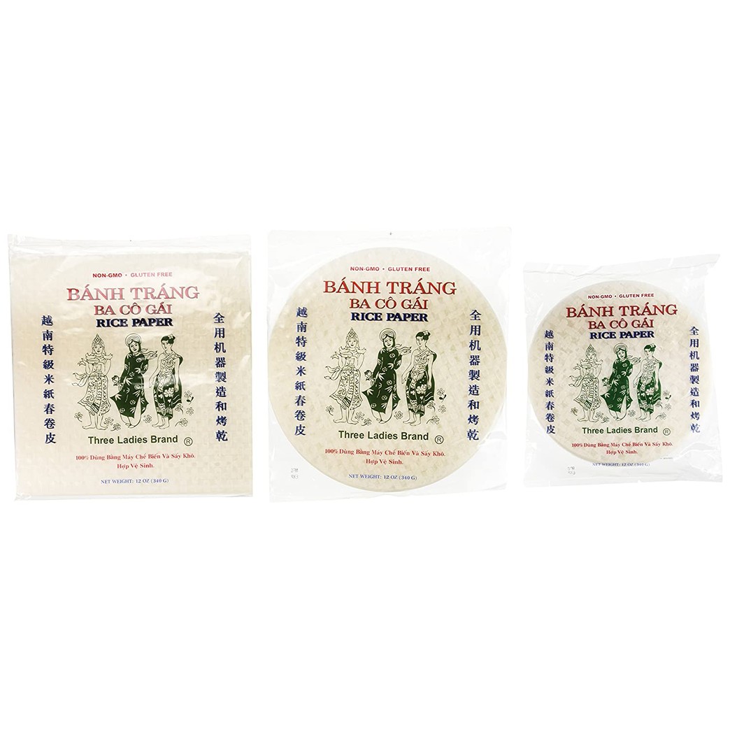 Three Ladies Spring Roll Rice Paper Wrappers (Multi-size 3pks)