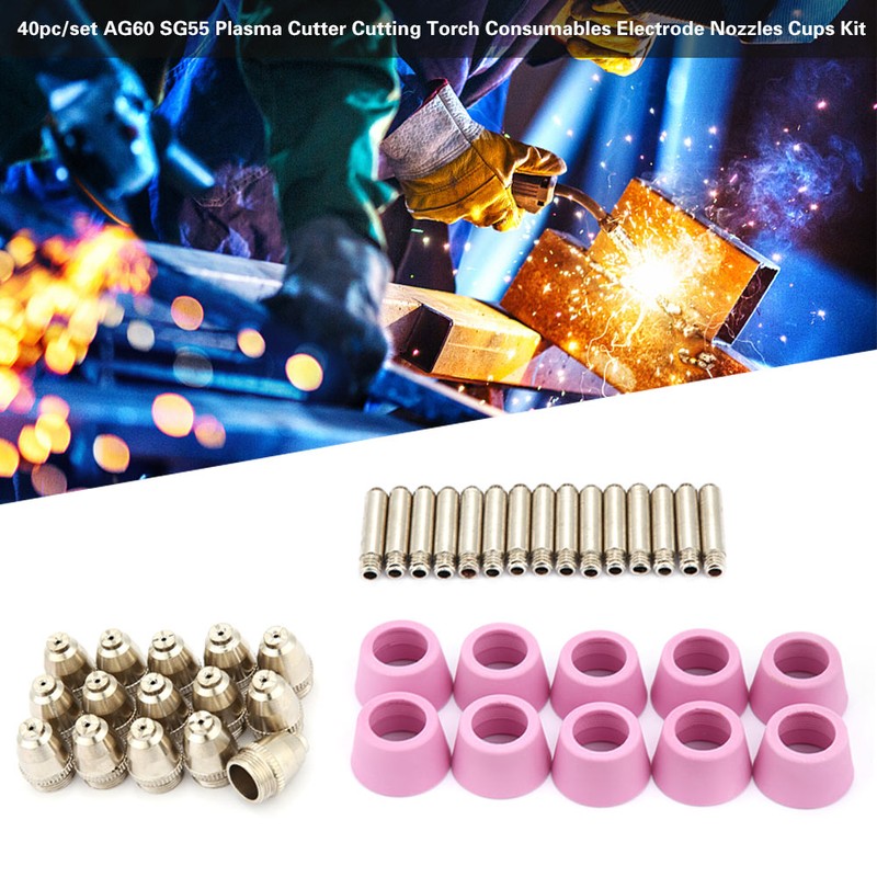 40pc/set AG60 SG55 Plasma Cutter Cutting Torch Consumables Electrode Nozzles