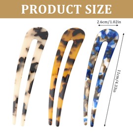 Wanciler 3Pcs French Hair Pins for Women U Shaped Hairpin Hair Forks Tortoise Shell for Thick and All Hair Types Hair accessories for women