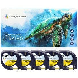 5X Compatible with LetraTag 91202 Black on Yellow (12mm x 4m) Plastic Label Tapes for LetraTag LT-100H, LT-100T, LT-110T, QX 50, XR, XM, 2000, Plus Label Makers