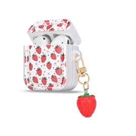 DiyGody for AirPods 1&2 Case Cover for Women Girls, Cute strawberries Flowers Design Protective Shockproof Soft TPU Premium Cover for AirPods 2nd Generation with Strawberry Keychain