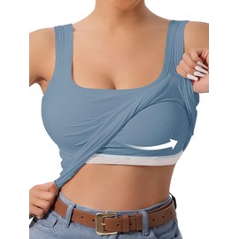 DAGGLOSA Women's U-Back Tank Top,Removable Pads，Breathable Wireless Tank Tops，Yoga, Running and Gym with Outdoor Leisure (US, Alpha, Large, Regular, Regular, Slate Blue)