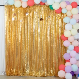 ShinyBeauty Gold Sequin Backdrop 7FTx7FT Photo Backdrop Shimmer Backdrop Wall Sparkle Backdrop Gold Background for Wedding,Birthday,Stage, Studio Decor