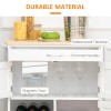 White Wooden Rolling Kitchen Cart with Storage Drawer 9-Bottle Wine