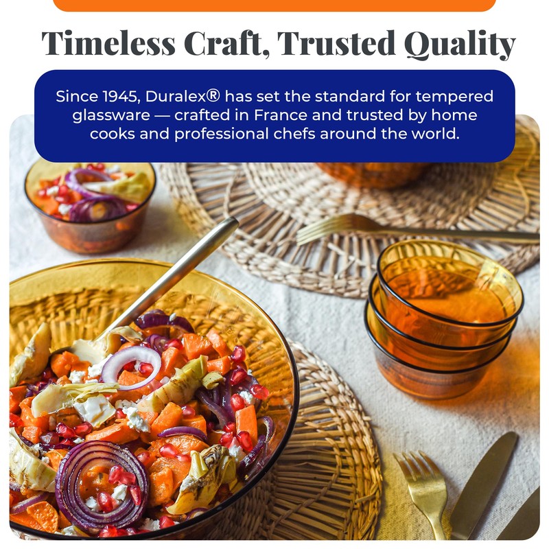 Duralex Gigogne Stackable Glass Mixing Bowls Set, Chip Resistant Durable