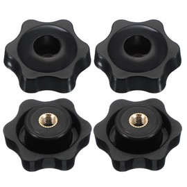 PATIKIL M6 x 38mm Through Hole Knob Nut Screw, 4 Pcs Brass Screw-On Female Thread Knob Plastic Star Knobs Clamping Handles Threaded Hand Knobs Black