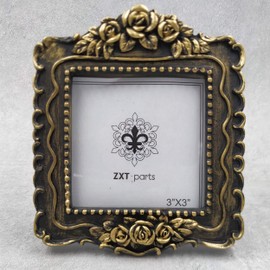 ZXT-parts 3x3 Picture Frame Square Black and Gold Edge Frame. Resin Handmade Photo Frame. Glass Panel. Black Suede Cover.European Style Suitable for Wall or Desktop.