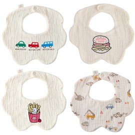Canjolie 4 Pack Baby Bandana Bibs - Super Absorbent for Drooling & Teething - Soft, Flower Shape (0-24 Months