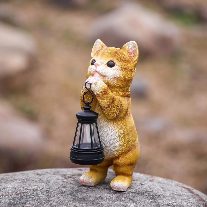 GKWRZXBK Solar Cat Garden Statue - Adorable Orange Tabby Figurine