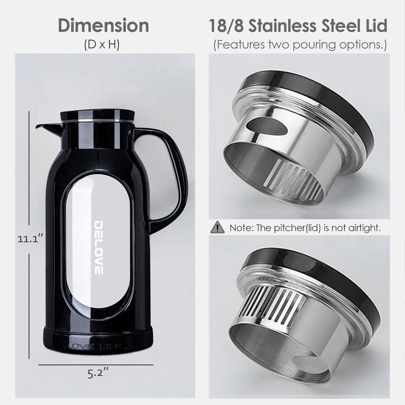 Delove 68 oz/2 Liter Glass Pitcher with Shatterproof Shell -