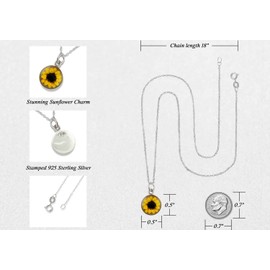 FashionJunkie4Life Sunflower Necklace, Sterling Silver Sunflower Necklaces for Women, 18” Chain with Sunflower Charm