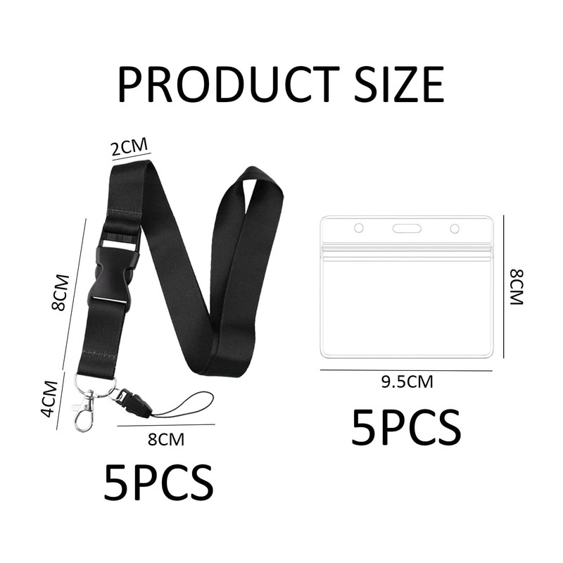 Pack of 5 Black Lanyards, 5 Pieces Clear Card Holders,