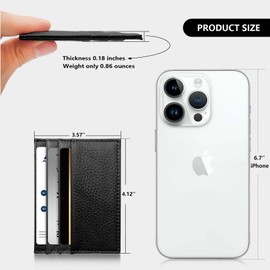 M-Plateau Credit Card Wallet, Super Slim Card Holder, Genuine Leather Wallet for Man and Women with 6 Card Slots and 1 Pocket (Black)