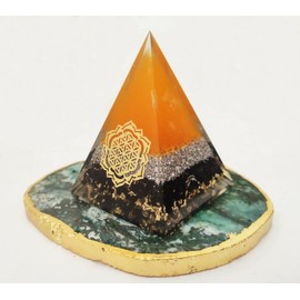 Sharvgun Orgone Pyramid Black Tourmaline Crystal, Agate Crystal Lotus of Life Healing Gemstone Reiki Chara Kit with 4 Crystal Youga Meditation