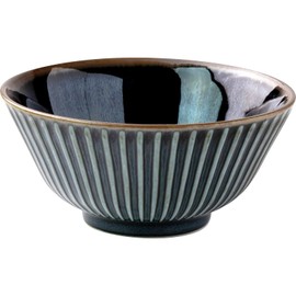 Minoru Pottery Mino Ware Kiln Hen Sendan 140 Rice Bowl, Navy