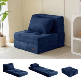 MAXYOYO Convertible Sofa Bed, Fold Out Single Sleeper Sofa with Pillow, 4 in 1 Tufted Folding Couch Bed Foam Floor Couch, Lazy Chair for Living Room Bedroom Guest Room, Navy