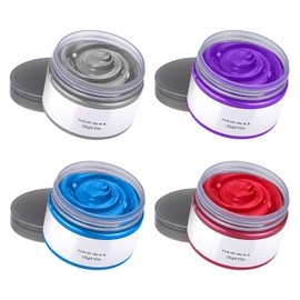 Cera de color temporal para el cabello de 4 colores, cera de color azul, morado, rojo y gris, crema de color natural lavable para teñir el cabello al instante para hacer peinados caseros para niños,