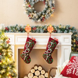 Glitzhome Christmas Stockings, 20" L Hooked Joy Xmas Fireplace Stocking Holiday Christmas Party Decoration Gifts for Family Kids