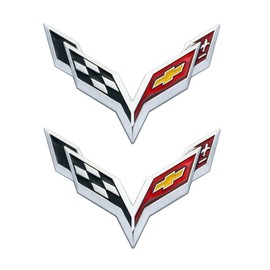 Pair Set Corvette C7 Emblem 3D Metal Badge Cross Flag Symbol Logo Replacement for 14-19 Corvette