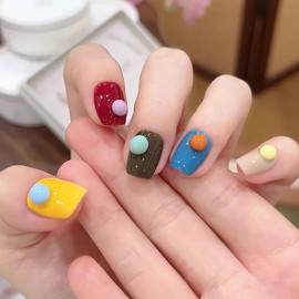 MIXNEX 10Pcs Short Coffin Press-On Nails – Candy Color Jelly Fake Nails in Dopamine Colors – Handmade Glossy Multi-Color Stick-On Nails for Women – Medium Size with Nail Tool Kit & Storage Box