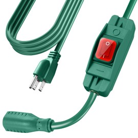 6 Ft Outdoor Extension Cord with On/Off Waterproof Switch, Green
