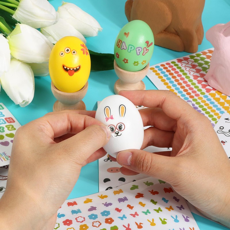 BOOMTOP 6 Sheets Easter Eggs Stickers Tattoos Egg Colours Easter