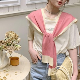 Chevara Women’s Casual Y2K Shawl Wraps Knitted Tie Up Knotted Shoulder Cape Fashion Shawls Scarf Cape(0181-Pink-OneSize-CW)