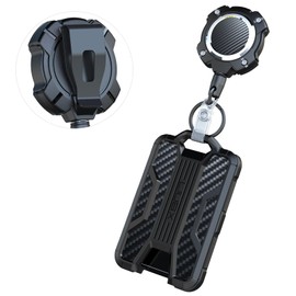 LIUGX Retractable Badge Holders, Heavy Duty Retractable Keychain, Carbon Fiber-Texture, Durable ID Card Holder (Holds 4 Cards), with 31.5” Retractable Badge Reel Key Chain, 10,000+ Rebound,Dark Blue