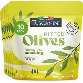 Tuscanini Italian Pitted Snack Olives, 1 oz (10 Pack) | Olive Pouches for Snacking | No Oil | Gluten Free, Vegan | Pitted Olives | Great Travel or Office Snacks | Kosher