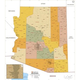 Arizona ZIP Code Map with Counties - Standard - 36" x 41.25" Laminated