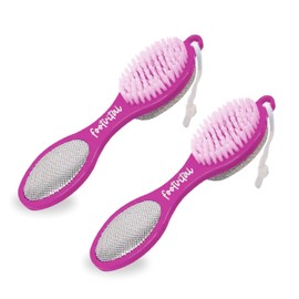 Footvital 4 in 1 Pedicure Tool - for Rough & Dry Feet - Dual-Sided with Pumice Stone, Soft Brush Pedicure Set for Men & Women - Callus Remover for Healthy Feet (Multicolour) (Pack of 2)