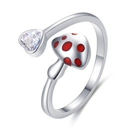 JUSTKIDSTOY Mushroom Ring for Women 925 Sterling Silver Mushroom Jewelry Adjustable Open Ring Mushroom Gift for Brithday Christmas Gifts
