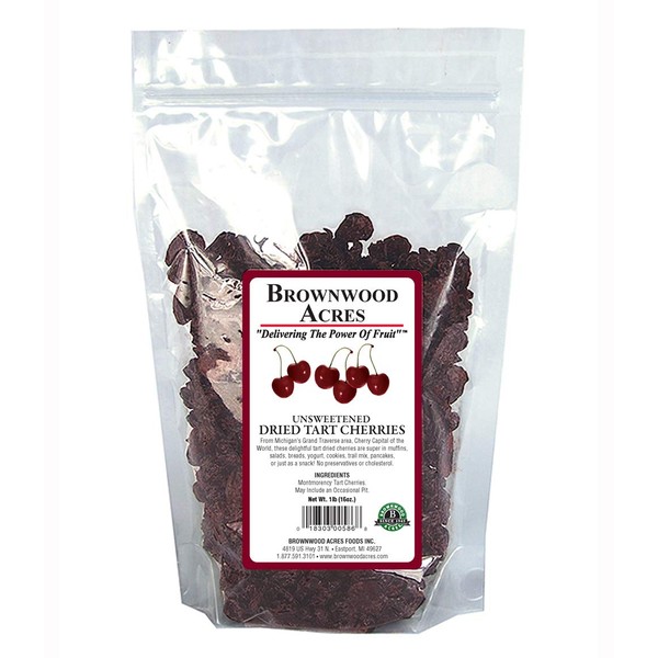 Unsweetened Dried Cherries by Brownwood Acres - Non-GMO, Gluten Free, Kosher Certified All Natural Healthy Snack Alternative - No Added Sugars, Oils or fillers - Just Michigan Cherries! (1 Pound)