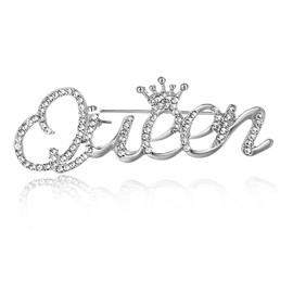 Rhinestone Crown Queen Brooch Pin,Gold Silver Crystal Letters Queen Suit Lapel Pin Queen Badge Pin Jewelry for Women Girls Gifts (Silver)