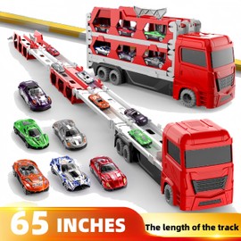 Bearbao Toddler Boy Toys for 2 3 4 5 6 Years Old Boys, 65 Inches Race Track for Boys Kids Die-Cast Transport Truck Car Toys, Toddler Car Toys Set for Kids Boys