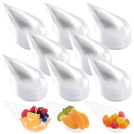 LIOUCBD 200Pcs Tear Drop Mini Appetizer Plates, Plastic Dessert Cups, Clear Tasting Spoons, Disposable Asian Spoon for Serving Small Desserts Cakes Bowls Appetizers Sample Serving Party