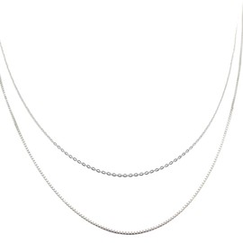 R.Universe 925 Sterling Silver Double Chain CHOKER Necklace, Minimalist Dainty Geometric Stacking Layered Birthday Best Friend Gift For Her Mum Elegant Everyday Jewellery