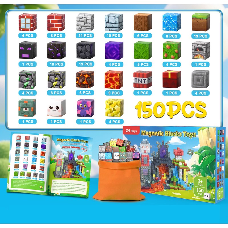 ANDENLEY 150PCS Magnetic Blocks, Magnetic Building Blocks Cubes, Magnet Tiles