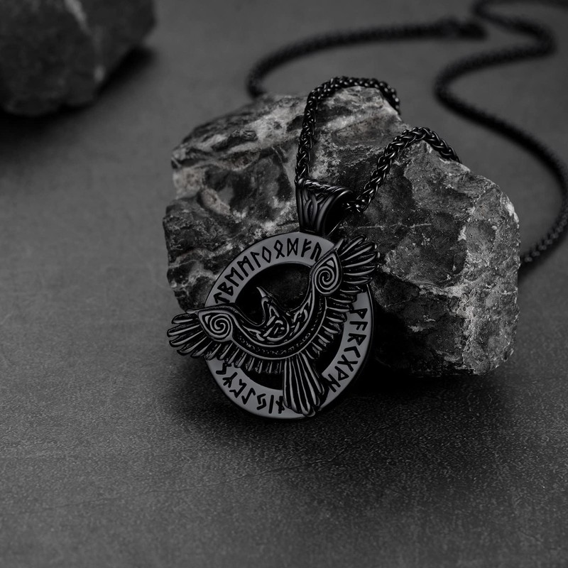Retro Viking Necklace Mens Raven Pendant Neck Chains for Female