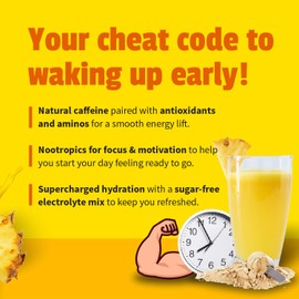 EarlyBird Morning Cocktail - Pineapple Mimosa 45 Servings - Clean Energy Drink (Natural Caffeine), Increased Motivation (Nootropics), Supercharged Hydration (Electrolytes) - Wake Up Early Drink w/