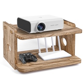 BEARUT 2 Tier Small Mini Projector Shelf/Projector Wall Mount Floating Shelf/Router Shelf/Modem Cable Box Shelf/Projector Rack Holder/Projector Mount by Wood