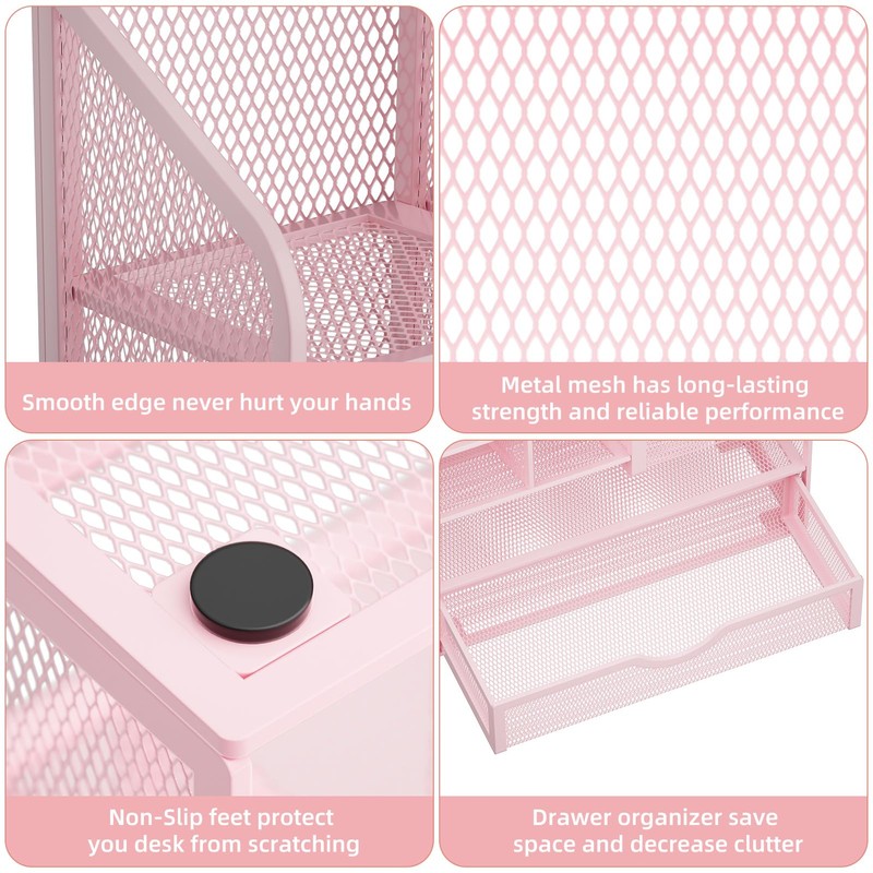 Marbrasse Pen Holder for Desk, Desk Organize with Drawer, Desk