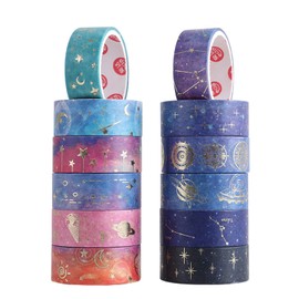 12 Rolls Washi Tape Set, Starry Sky Decorative Tape, Collection Scrapbooking Tape, Decorative Washi Tapes, for DIY Crafts, Holiday Decoration, Office Party Supplies, Journals