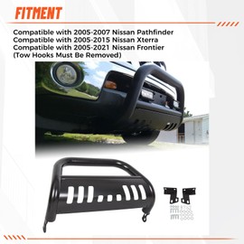 ECOTRIC 3" Bull Bar Compatible with 2005-2007 Pathfinder/ 2005-2015 Xterra/ 2005-2021 Nissan Frontier Push Bumper Grille Brush Guard (Black)