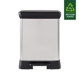 Curver DUODECO Rectanugular 10+18L Silver x 1 02165 Metal Effect Plastic Duo Recycle Pedal Touch Deco Bin, 39.0 x 29.0 x 50.5 cm