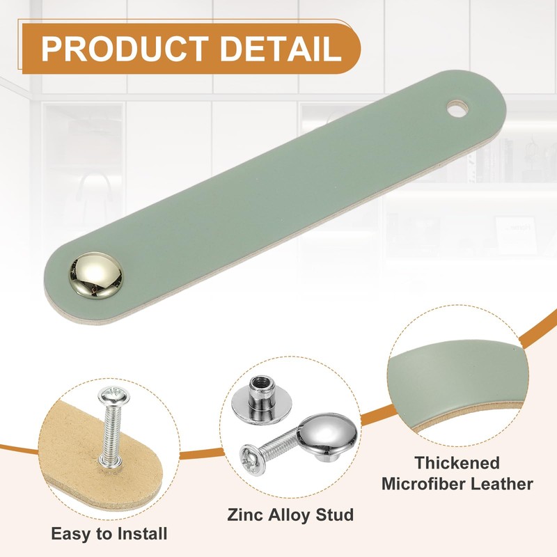 PATIKIL Leather Drawer Pulls, 4 Pcs Leather Handle Single Hole